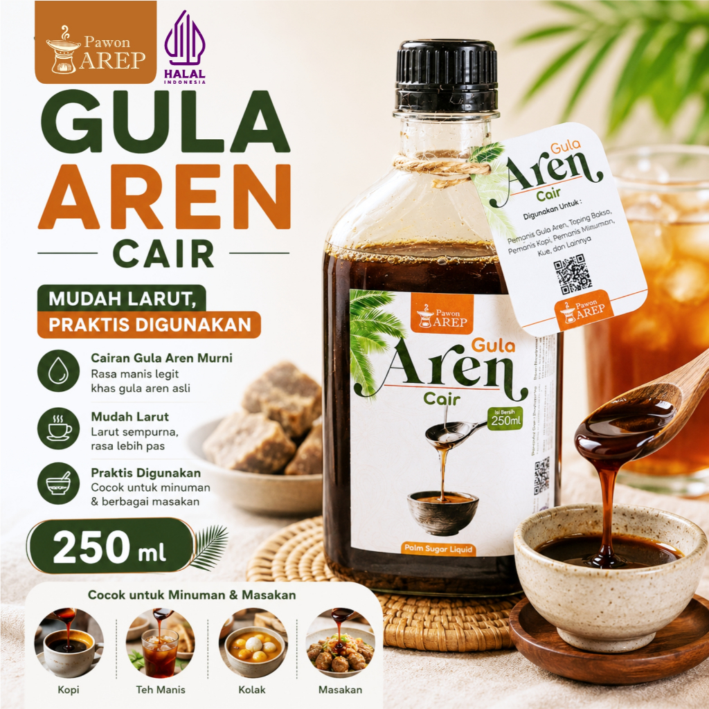 Gula Aren Cair Pawon Arep 250ml – Sirup Praktis untuk Minuman, Kopi Susu, Boba, Dessert & Masakan Ha