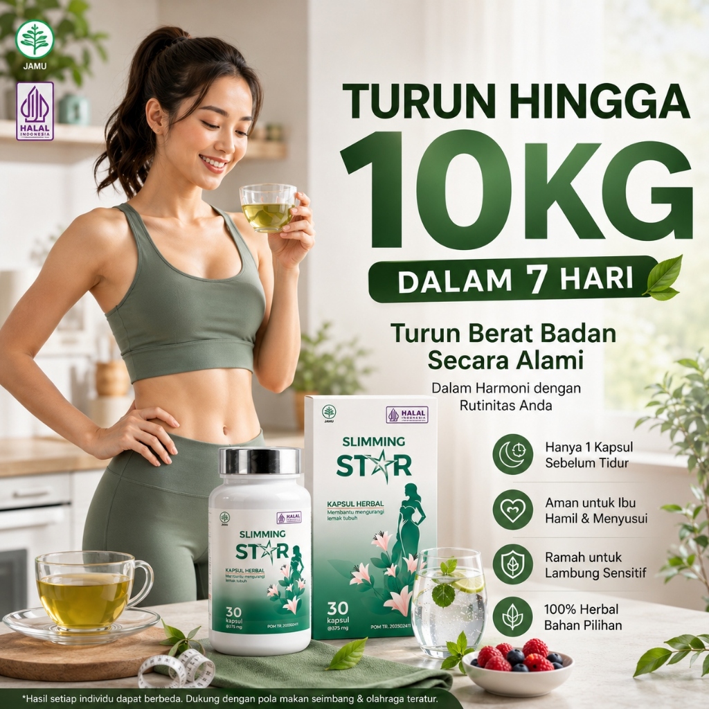 Sliming Star Obat diet Pelangsing Badan Herbal 7 hari turun10kg Original Ori Aman Atasi Perut Buncit