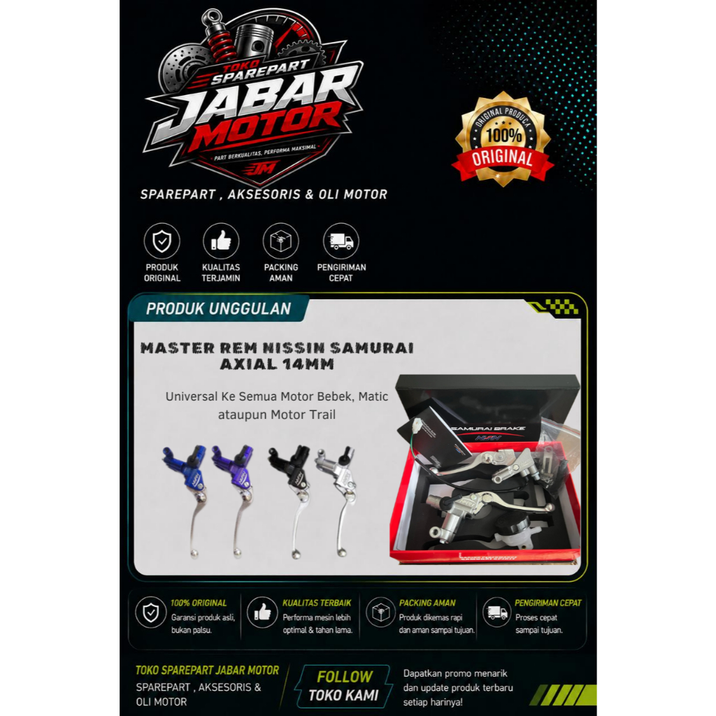 MASTER REM SET KANAN KIRI NISSIN SAMURAI AXIAL 14MM UNIVERSAL WARNA HITAM SILVER BIRU UNG