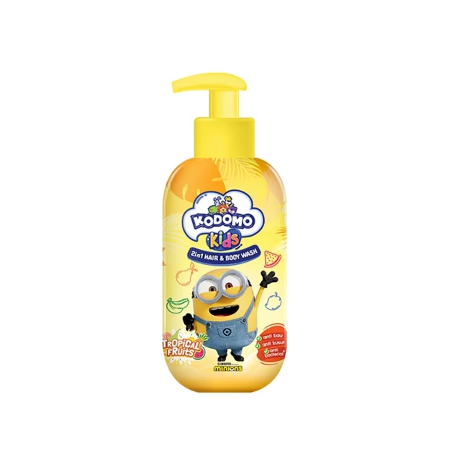 KODOMO KIDS - MINION KUNING 2 in 1 Sabun + Shampo Mandi Anak Tropical Fruits 300ml