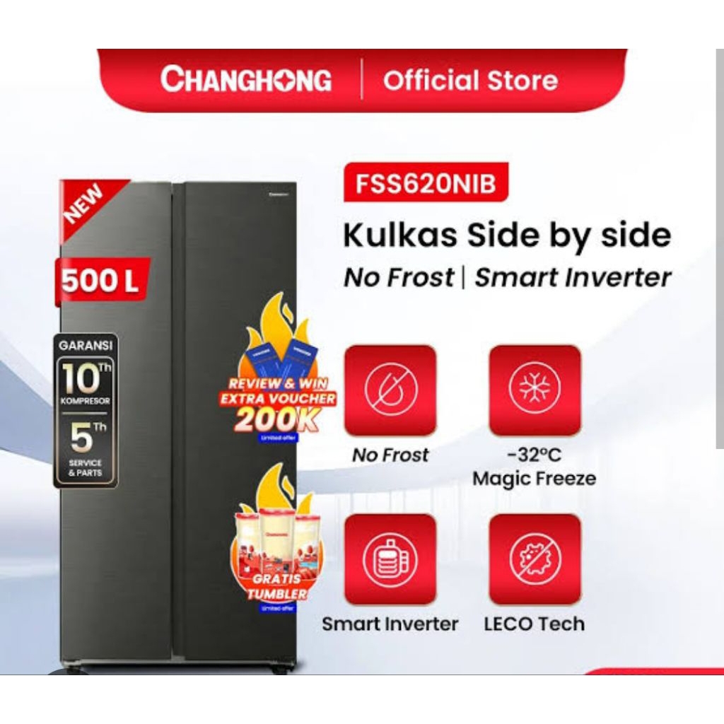 kulkas changhong 2 pintu side by side Fss680nib
