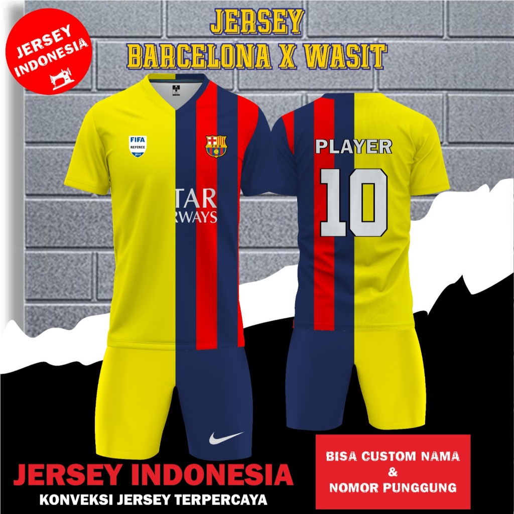 Jersey Sepak bola custom BARCELONA x WASIT – Full Printing Dryfit Milano | Nama & Nomor