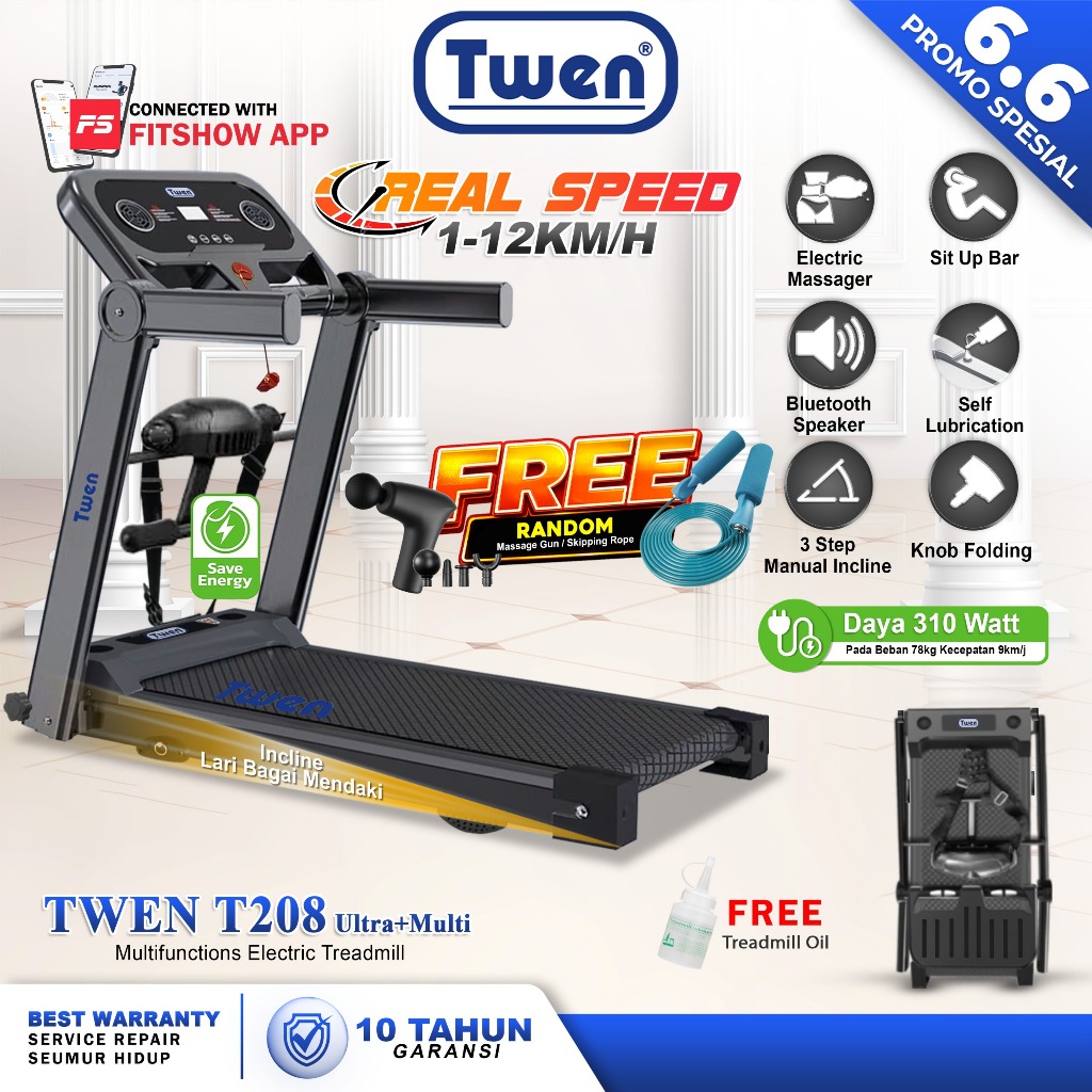TWEN T205 T205+Inc+K T205M New T208 T208+Inc+K T208M New Treadmill Listrik Treadmill Portable Treadm
