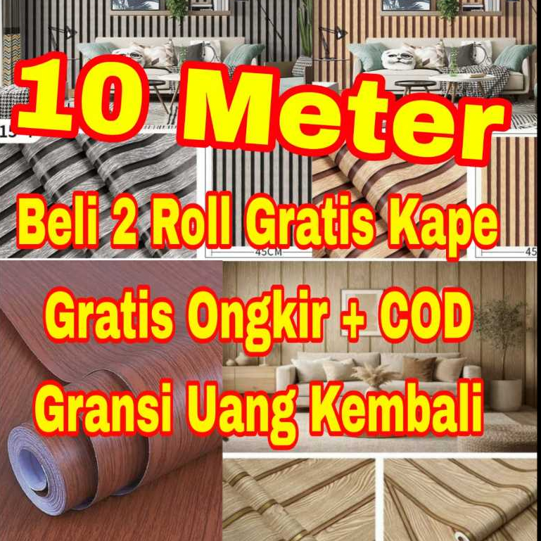 45 CM X 7 - 10 M / METER Wallpaper Sticker Dinding Terlaris Kayu Pane virall Coklat List hitam Biru 