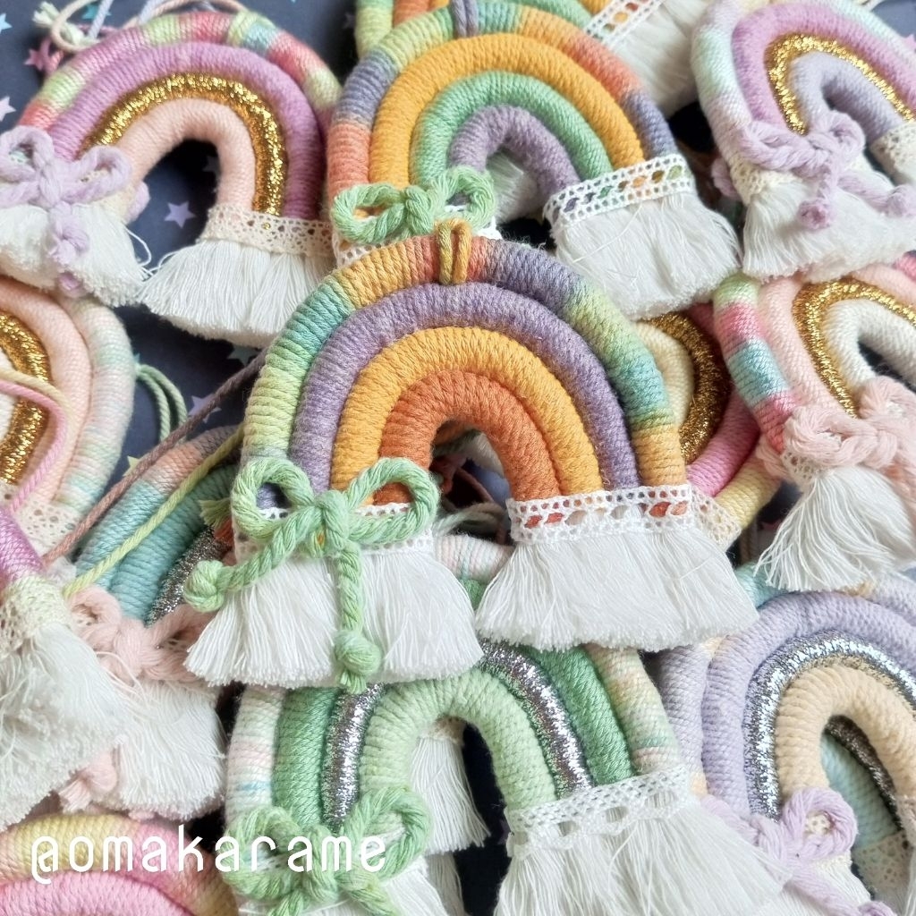 OMAKARAME FESTIVAL Rainbow Macrame Makrame Pelangi Gantungan Kunci Tas Mobil Bros Magnet Tempelan Ku