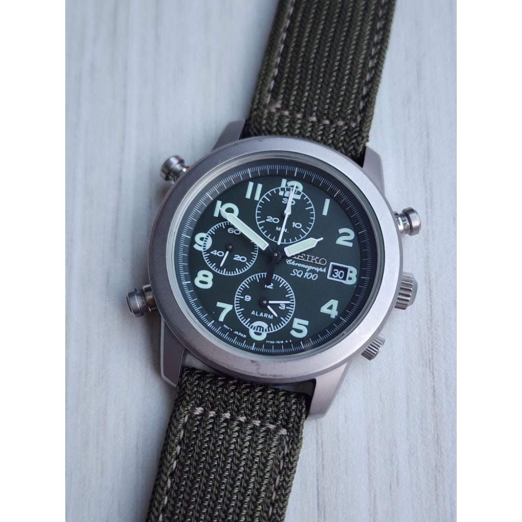 Seiko Quartz Chronograph SQ100 SDWB63P1 Green Military RAF 7T32-7D90 RARE
