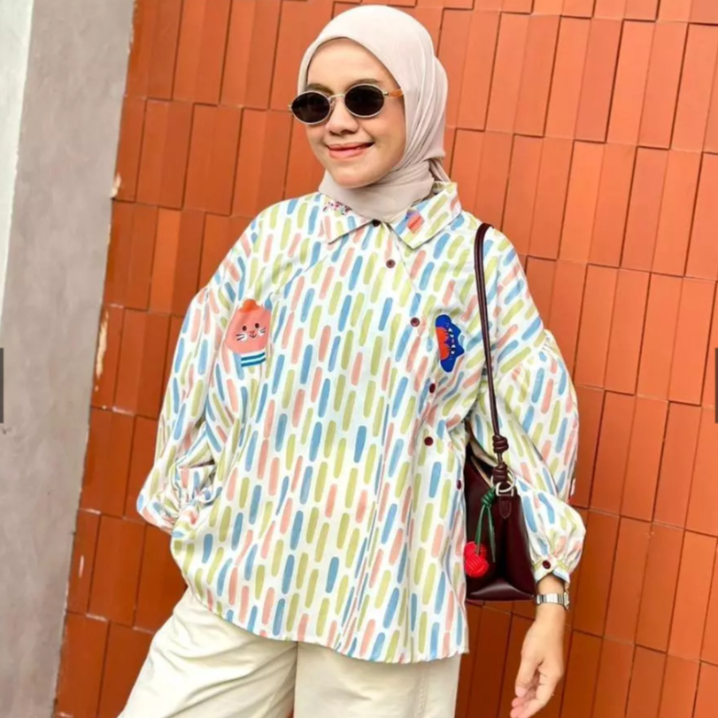 MICA Cartoon Printed Shirt | Atasan Oversize Kemeja Katun Toyobo Full Printing Premium Motif Lucu Un