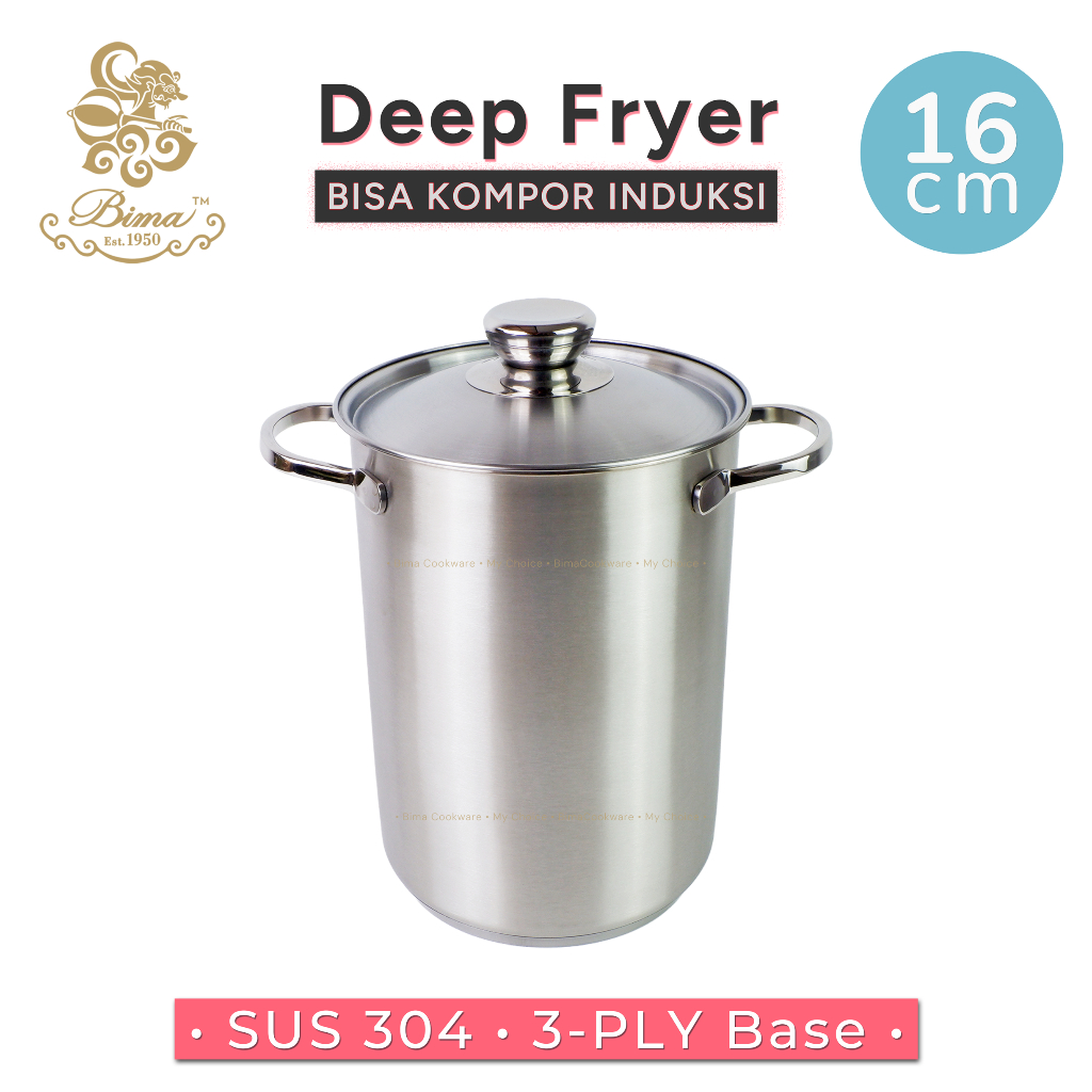 BIMA Deep Fryer SUS 304 Panci Stainless Steel Premium SET +Saringan +Tutup Wajan Penggorengan MPASI 