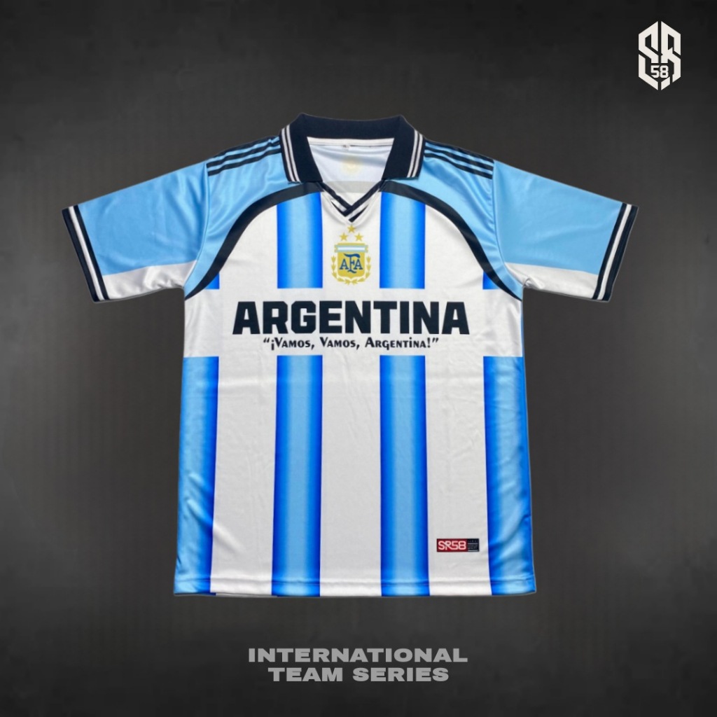Jersey Retro Fantasy Argentina Piala Dunia 2026 Kerah Rib Jersey Vintage Argentina Pria Wanita