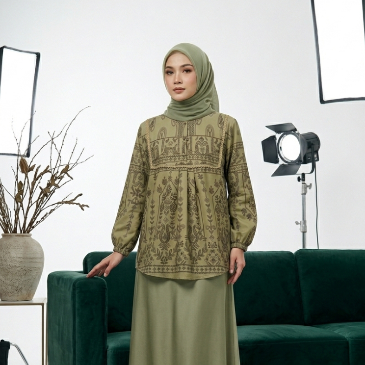 Atasan Blouse Wanita kekinian | Atasan Ceruti Motif Etnik Cantik Premium