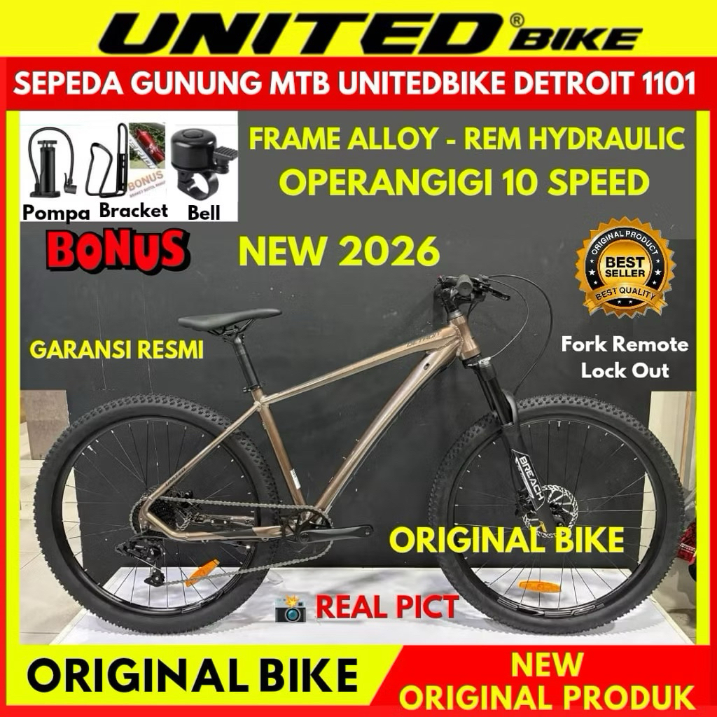 Sepeda Gunung MTB 27.5 Unitedbike Detroit 10 Speed Frame alloy Rem Hydraulic Fork Remote New