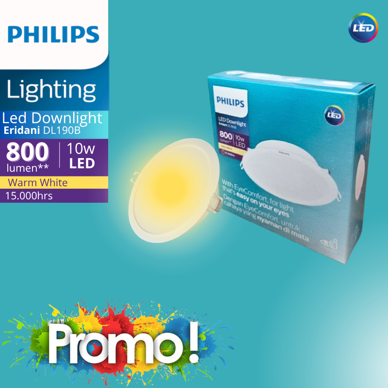 Philips LED Downlight Eridani 10 Watt Warna Cahaya Putih-Kekuningan Warm White (3000K) Hemat Energi 