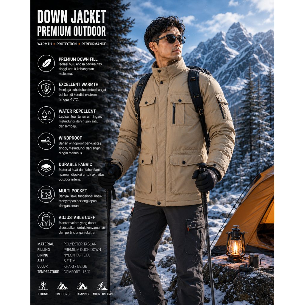 Down Jacket Lecaf Cream Coksu Tebal Size S fit M