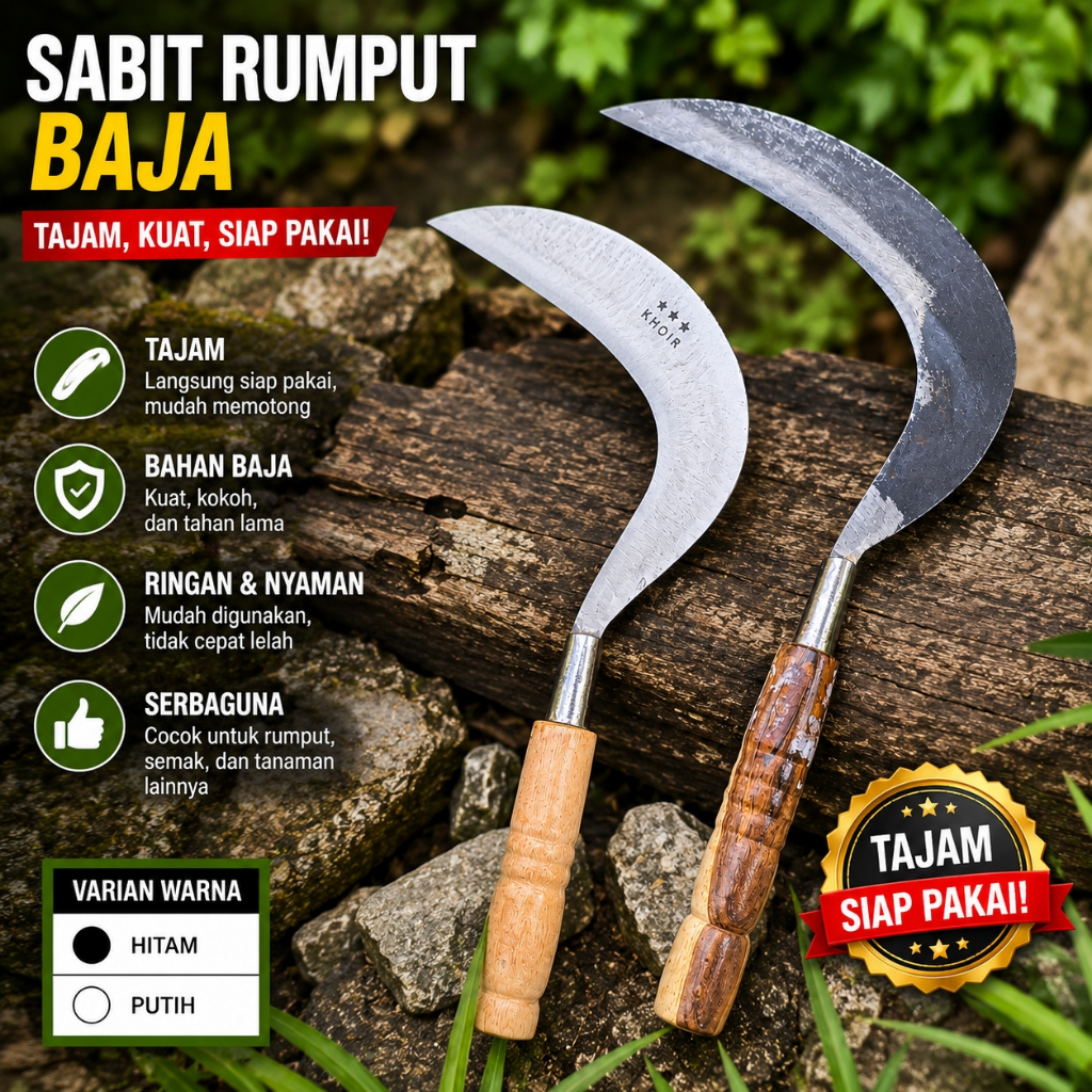 Sabit Arit Pengaritan Rumput Baja Putih Super Tajam