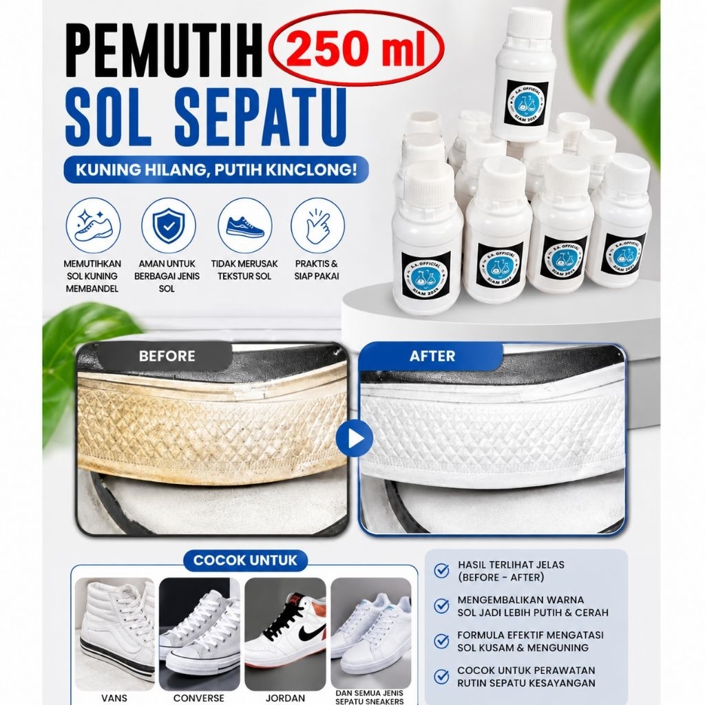 250ml Pemutih Sol Sepatu Kuning Whitening Sepatu Putih Cleaner Outsole Sneaker Menguning Pembersih S