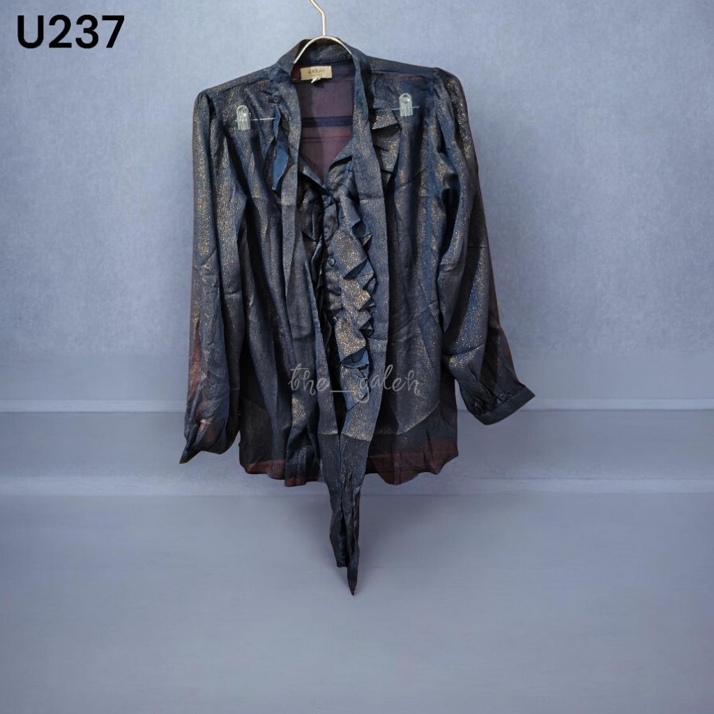 U237 Preloved Array Baju Blouse Kemeja Navy Gold Bagus Murah