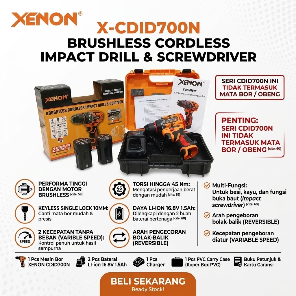 XENON CDID707 Bor Baterai 16,8V Brushless Cordless Impact Screwdriver