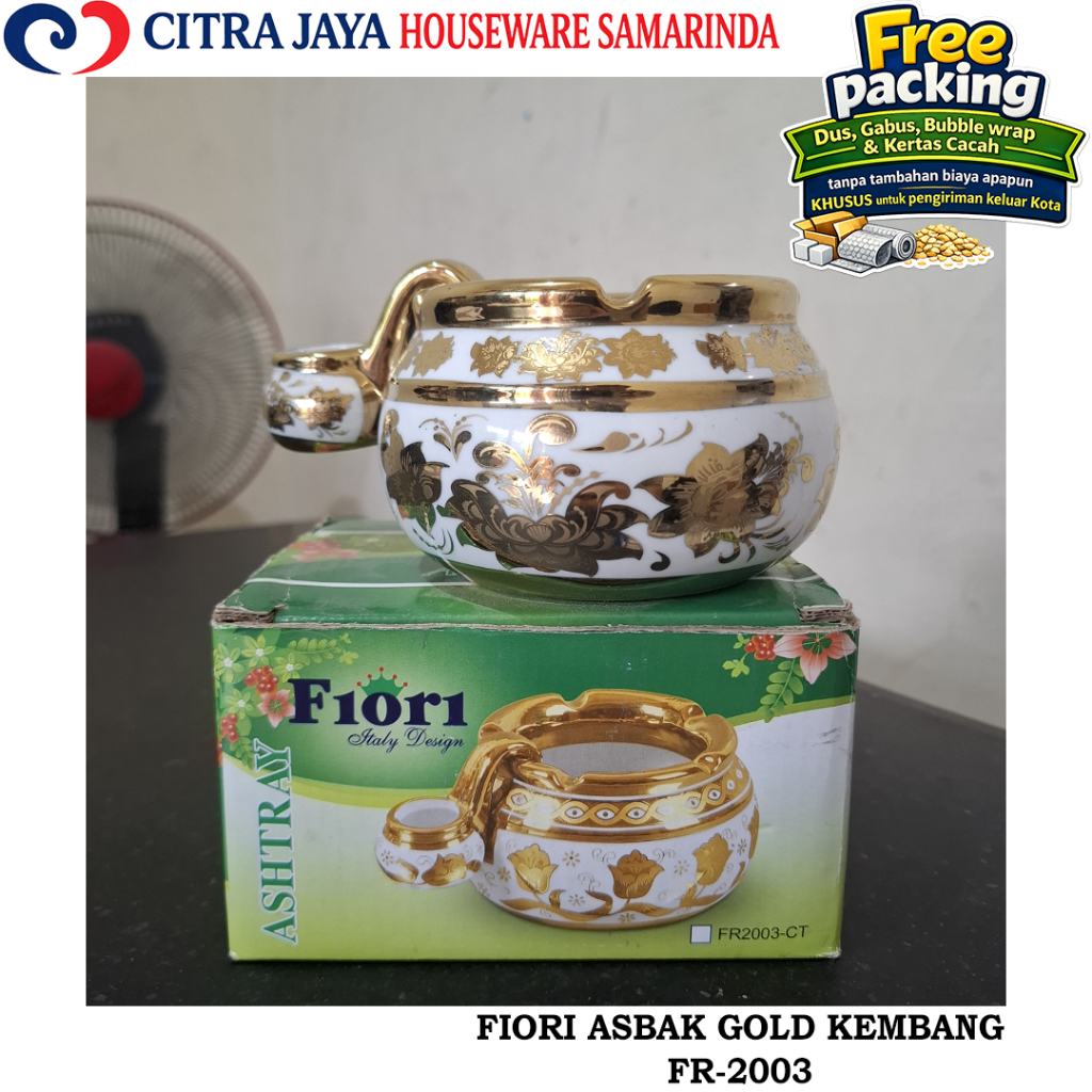 Asbak KERAMIK GOLD MOTIF KEMBANG FIORI FR-2003 (PER 1 PCS)