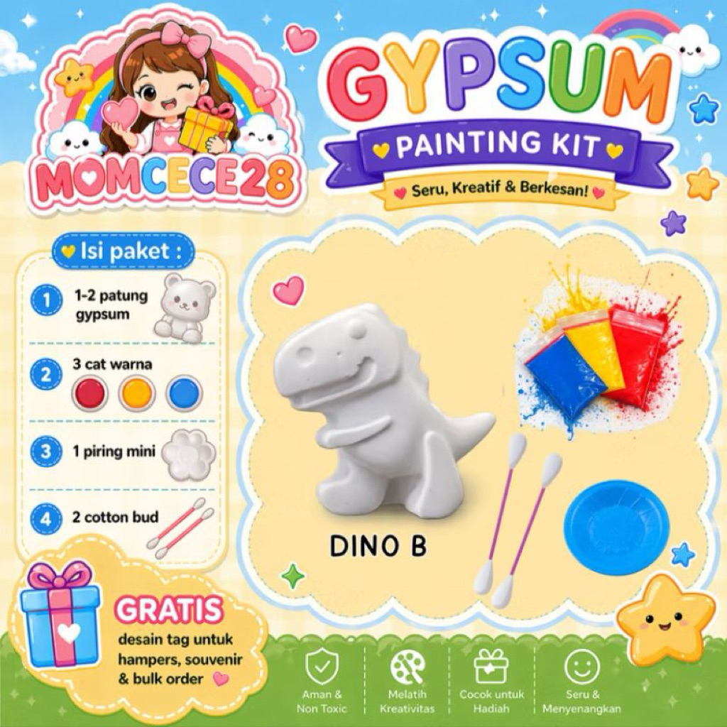 [RESELLER RESMI] (TEMA DINO) GYPSUM MEWARNAI ANAK | MELUKIS GYPSUM | MEWARNAI GYPSUM | GYPFUN | MAIN