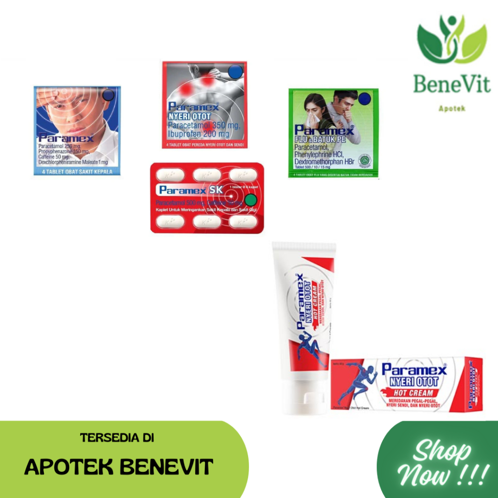 Paramex Sakit Kepala, Paramex Nyeri Otot, Paramex Flu & Batuk PE, Paramex Nyeri Otot Hot Cream