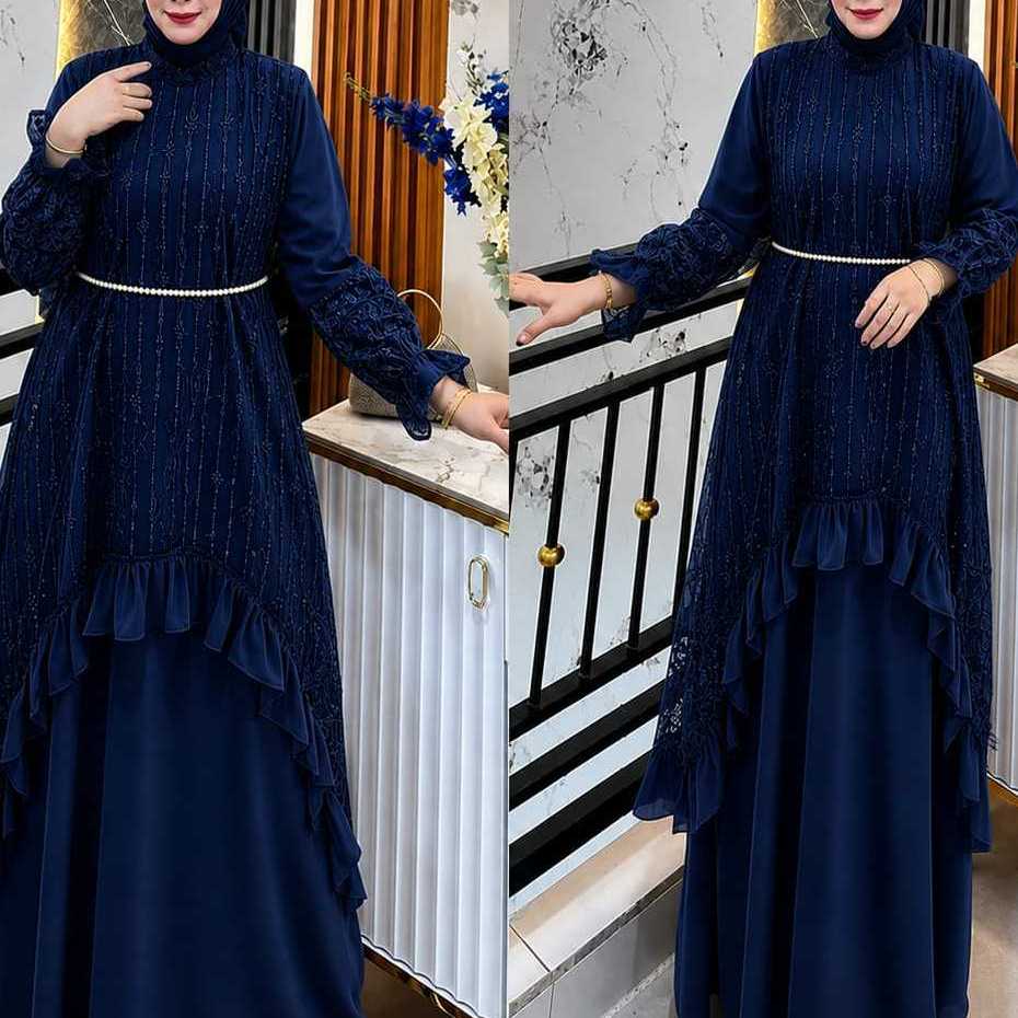 Silvana dress muslimah wanita dewasa bahan ceruty babydoll premium full puring mix brukat mewah mewa