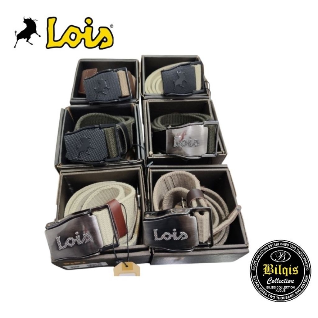 ikat pinggang lois pria original bahan kanvas variasi kulit