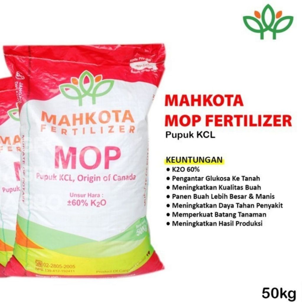 Pupuk KCL Mahkota MOP Origin Kanada Kemasan 50kg ORIGINAL PABRIK