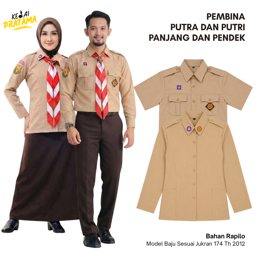 Seragam Pramuka PDH Guru Pembina Pns Putra Putri Lengan Pendek Panjang Rapilo Premium