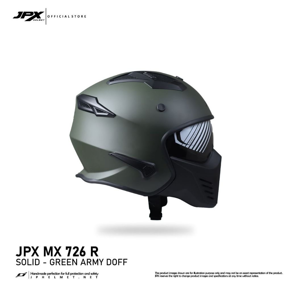 Helm JPX MX726R Green Army Hijau Army