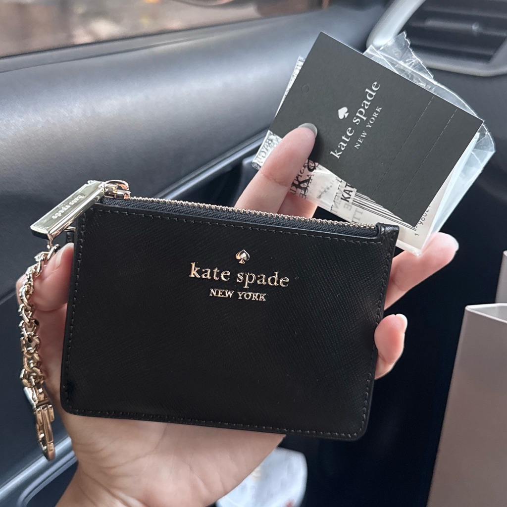 KATE SPADE WALLET CARD HOLDER KEY RING BLACK GOLD
