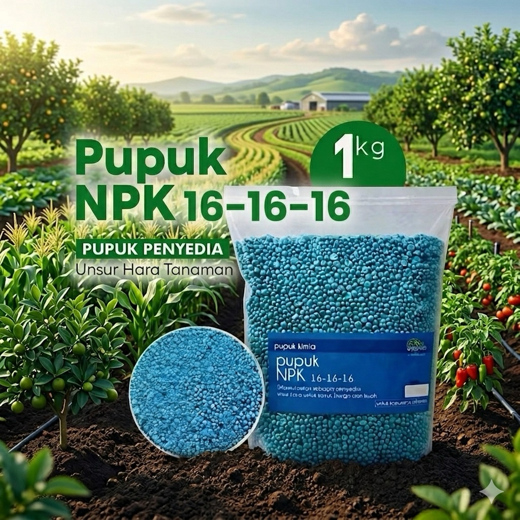 Pupuk NPK Mutiara 16-16-16 Repack 1 kg. Meningkatkan Pertumbuhan Tanaman [Bonus Phonska]