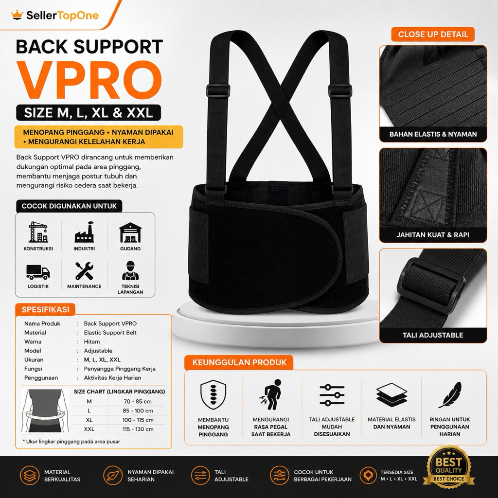 Back Support Belt Vpro / Belt Penyangga Punggung dan Pinggang