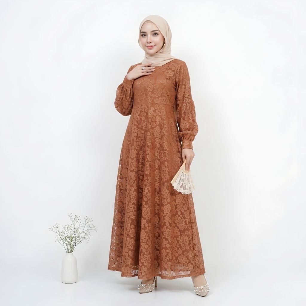 Maxy Leza Gamis Pesta Brokat Full Furing Wanita Dress Panjang Elegan Kondangan Maxi Dress Muslimah C