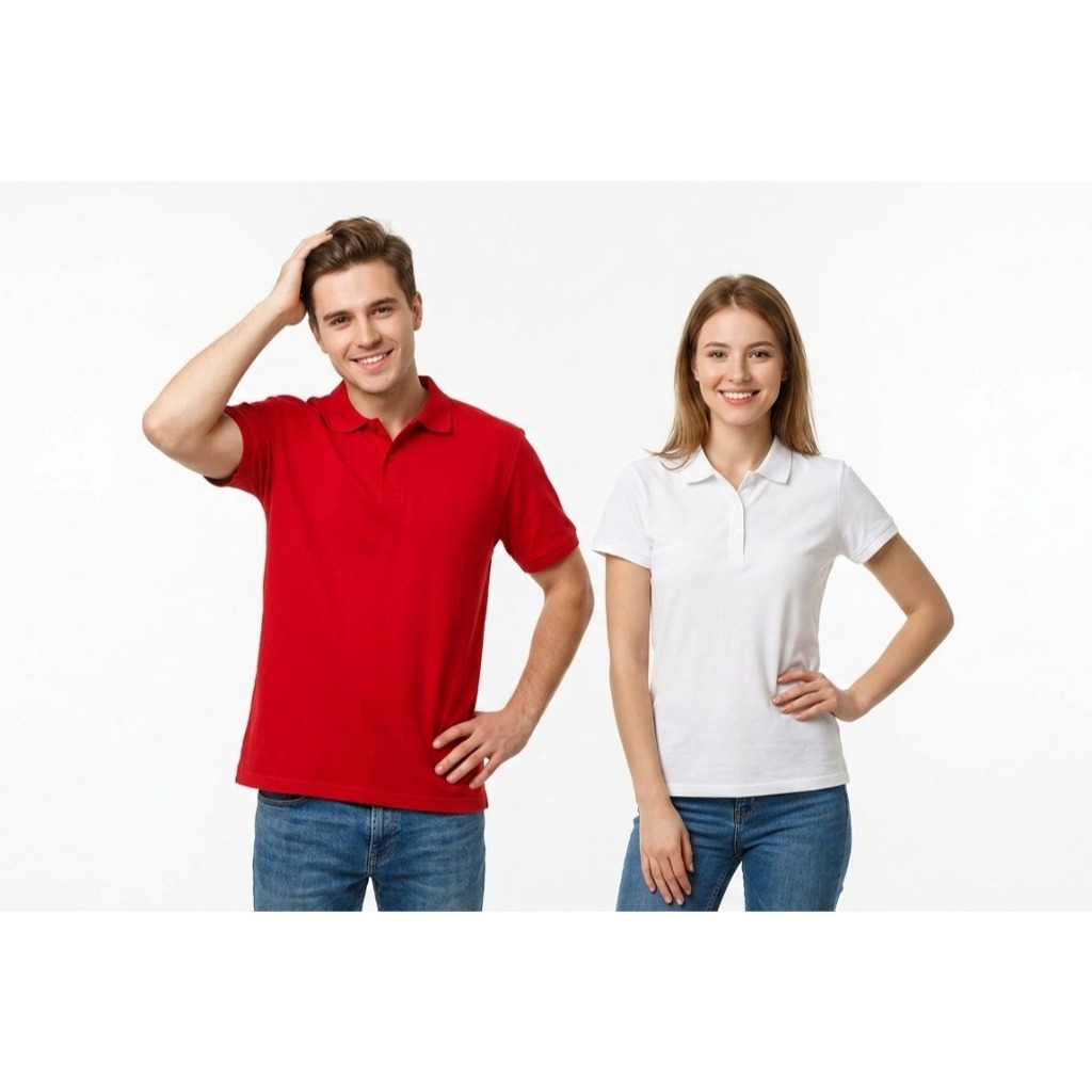 Kaos Kerah Polos Lengan Pendek UNISEX - Kerah Polos Merah Putih - Kaos Kerah - Poloshirt
