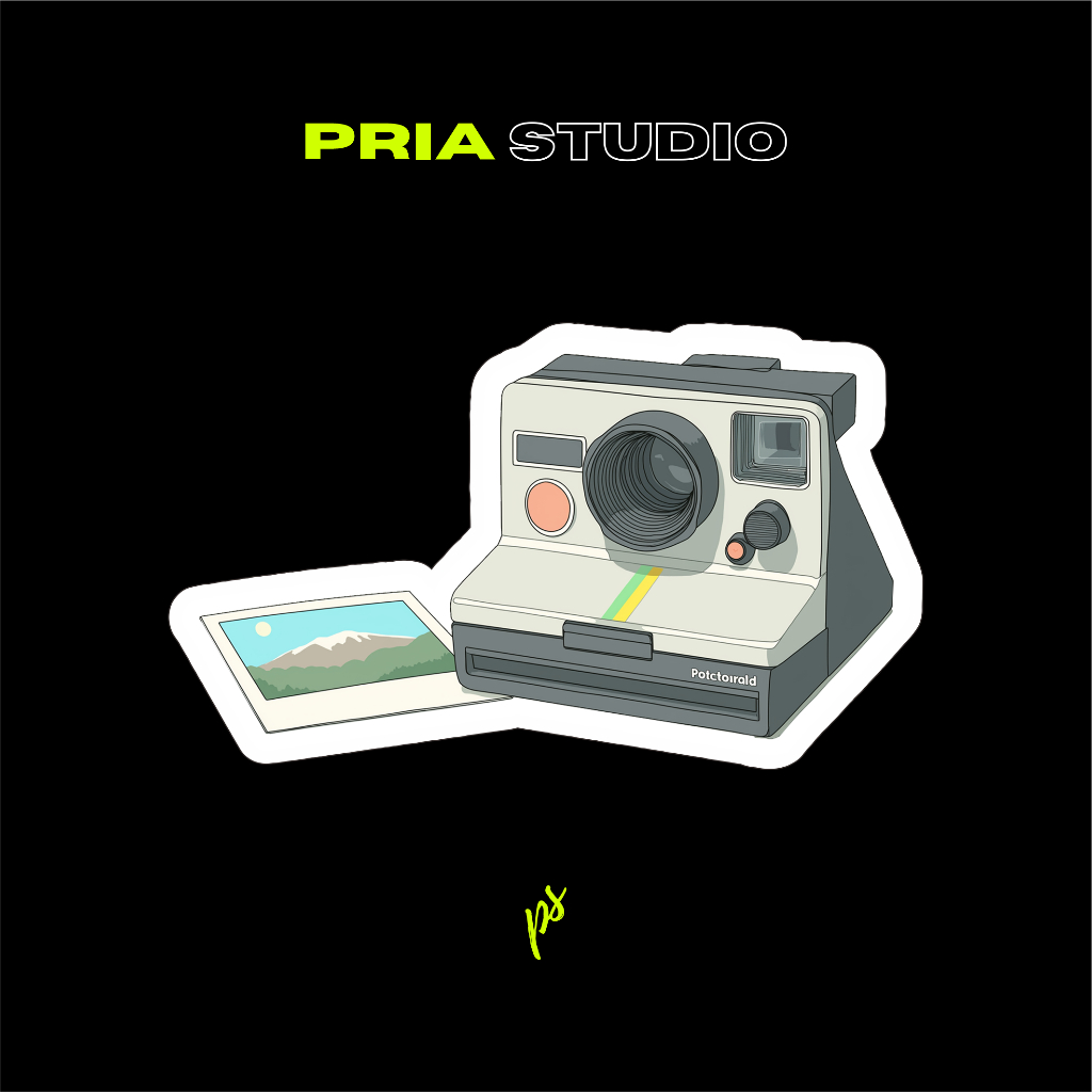 Stiker | Stiker vintage Polaroid instant camera | vintage Polaroid instant camera