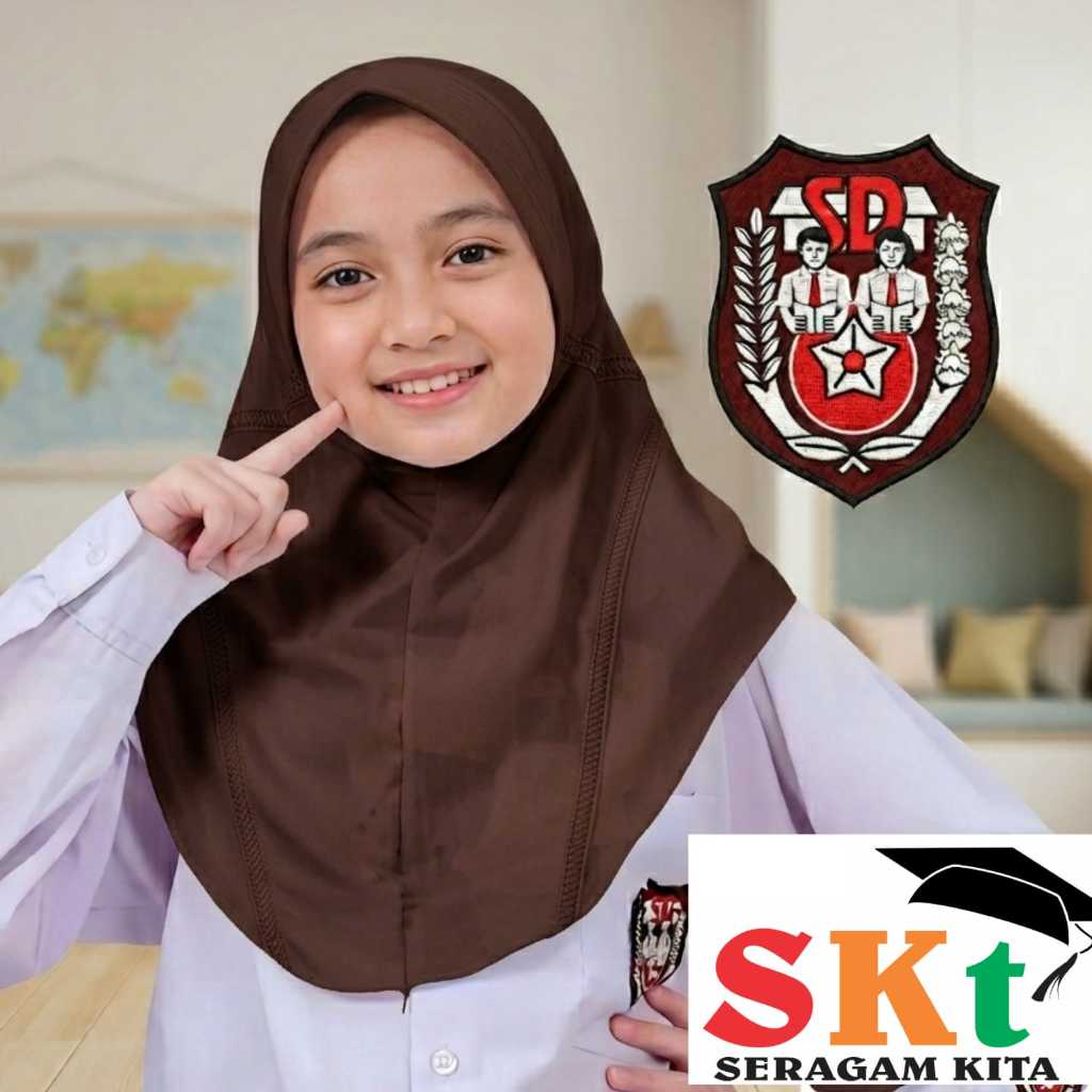 KERUDUNG SERAGAM SEKOLAH SD SIMPLE / HIJAB INSTAN KAOS / BERGO PUTIH PRAMUKA HITAM