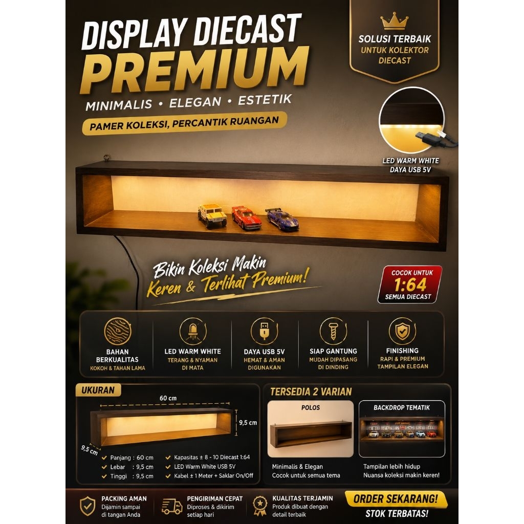 Display Diecast LED Kayu Dinding usb warm white