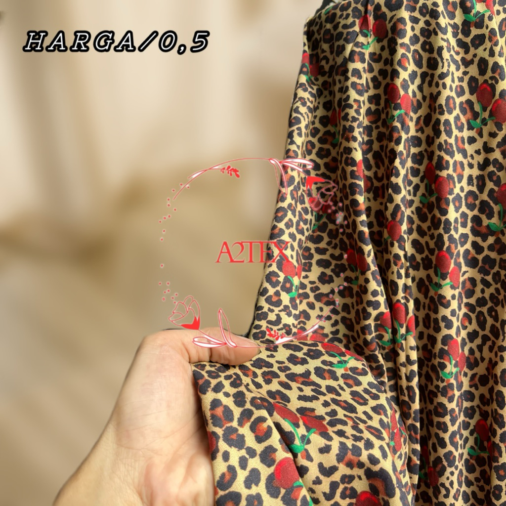 Kain Katun Rayon Viscose Premium Motif Buah Ceri Leopard Terpopuler