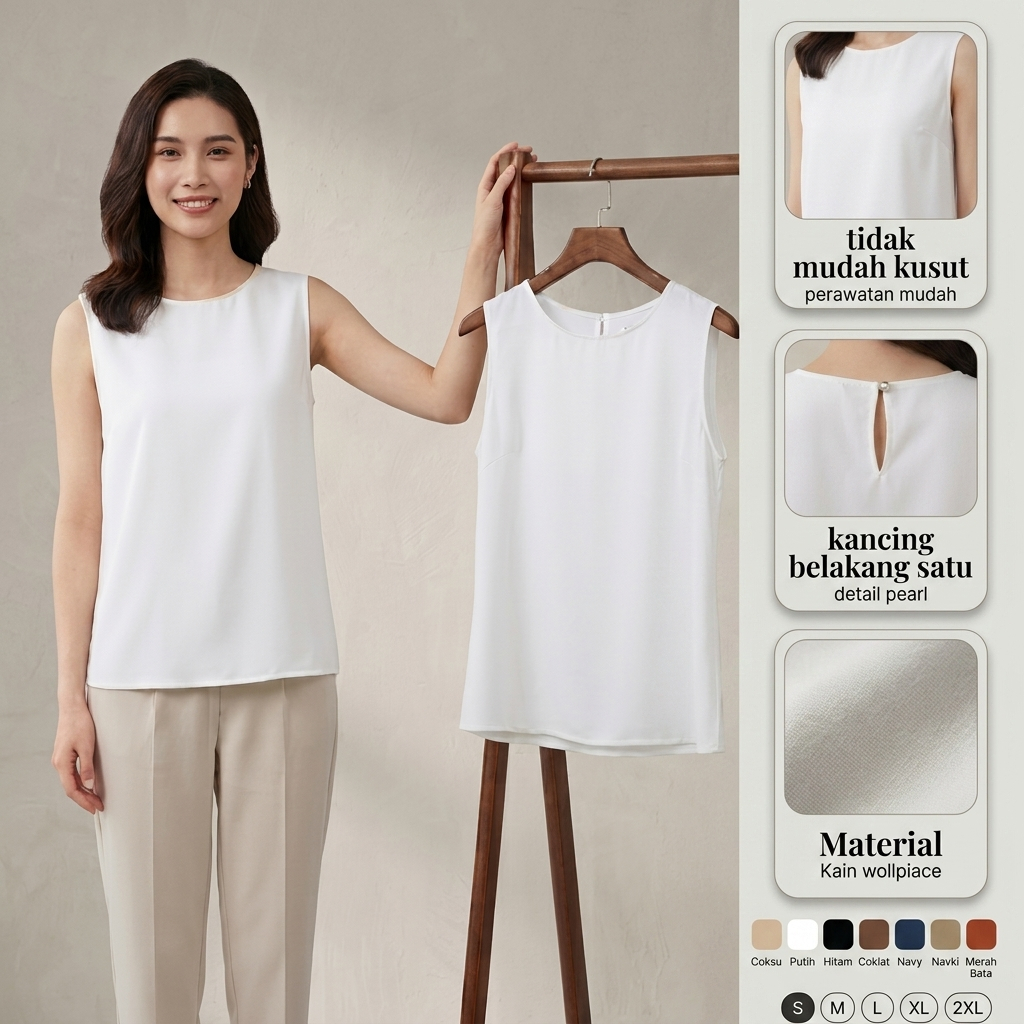 Inner Tanpa Lengan Crepe Premium / Sleeveless Tanktop Muslimah Daleman Kebaya Blazer Wanita
