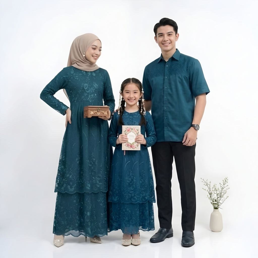 Baju Couple Keluarga Sarimbit Mewah Dress brokat Muslim Serasi Ibu Anak Dan Koko Ayah Virni Cl