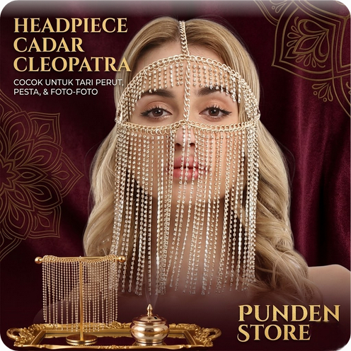 Headpiece Cleopatra Emas Cadar Rantai Arabian Belly Dance Face Chain