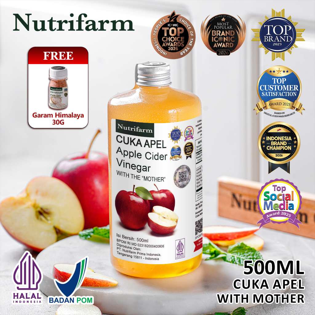 Nutrifarm Cuka Apel 500ml With Mother Free Himalaya Salt 30gr