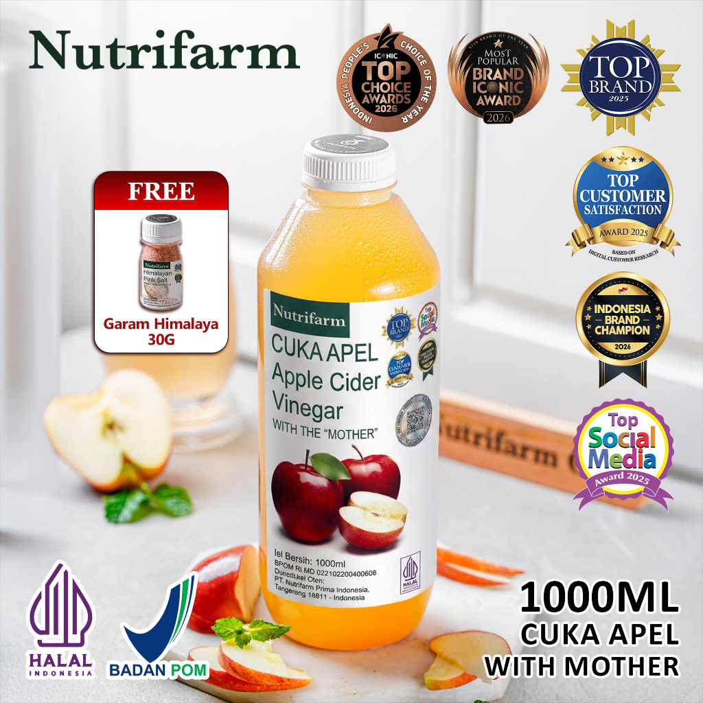 Nutrifarm Cuka Apel 1000ml Free Himalaya Salt 30gr