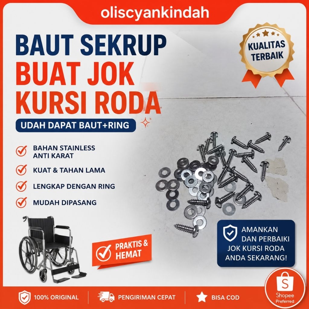 skrup jok kursi roda/baut lancip kursi roda