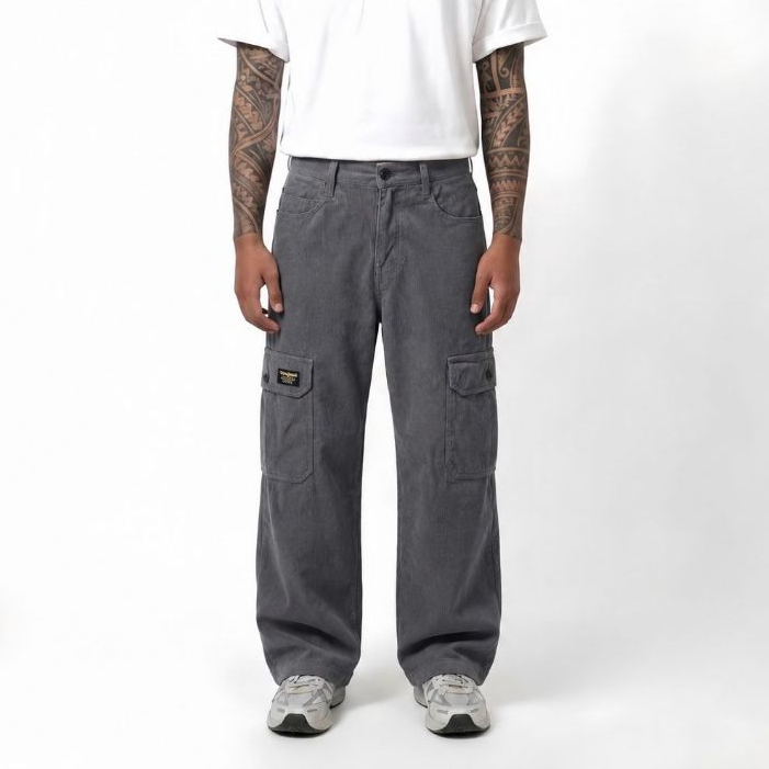 Tonyjack Celana Cargo Corduroy Gombrong Pria | Baggy Loose Fit Celana Skena Tony Jack Casual Carcoal