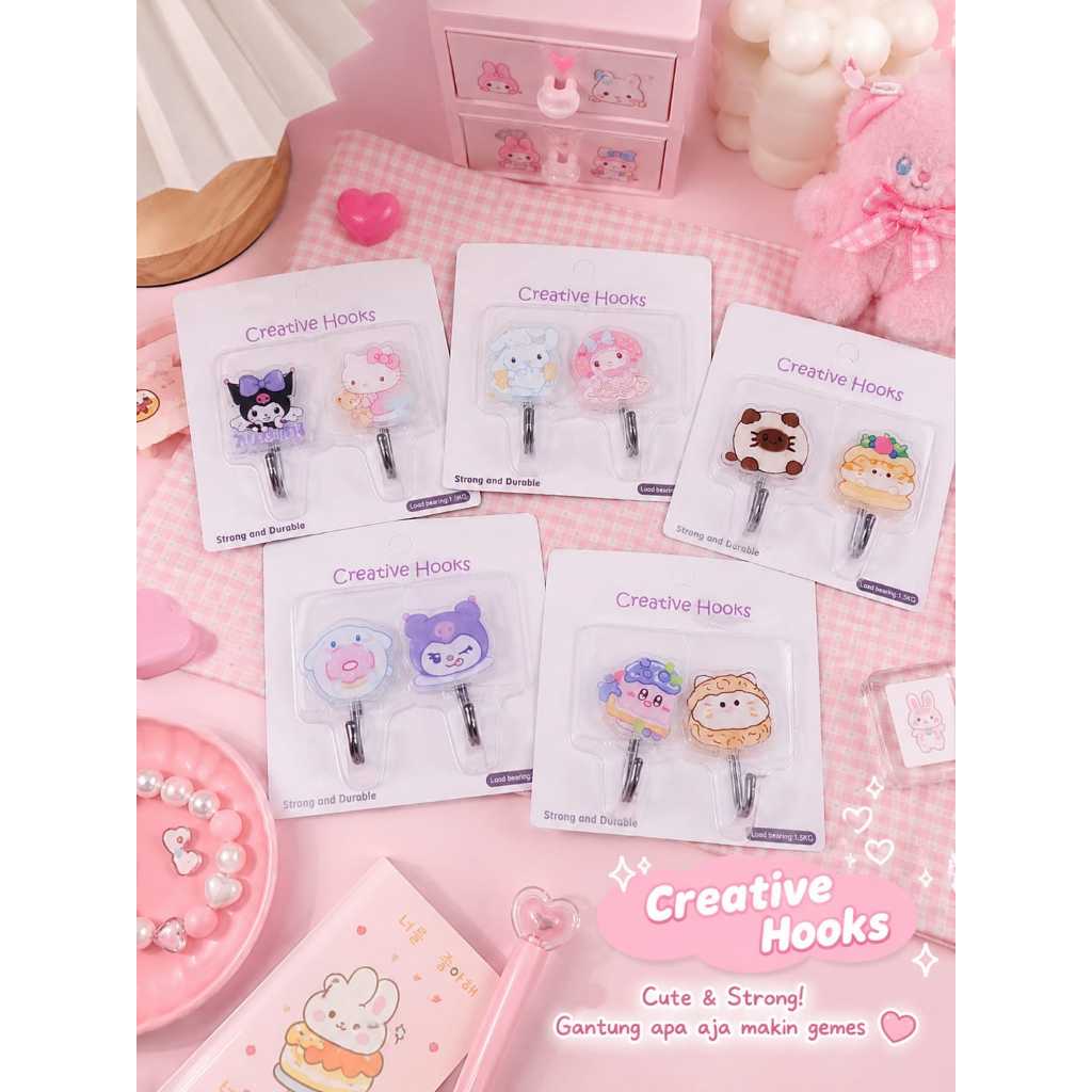 [SET 2] GANTUNGAN TEMPEL SANRIO KUROMI MELODY STICKY HOOK DINDING PINTU LUCU UNIK GANTUNG TAS BAJU