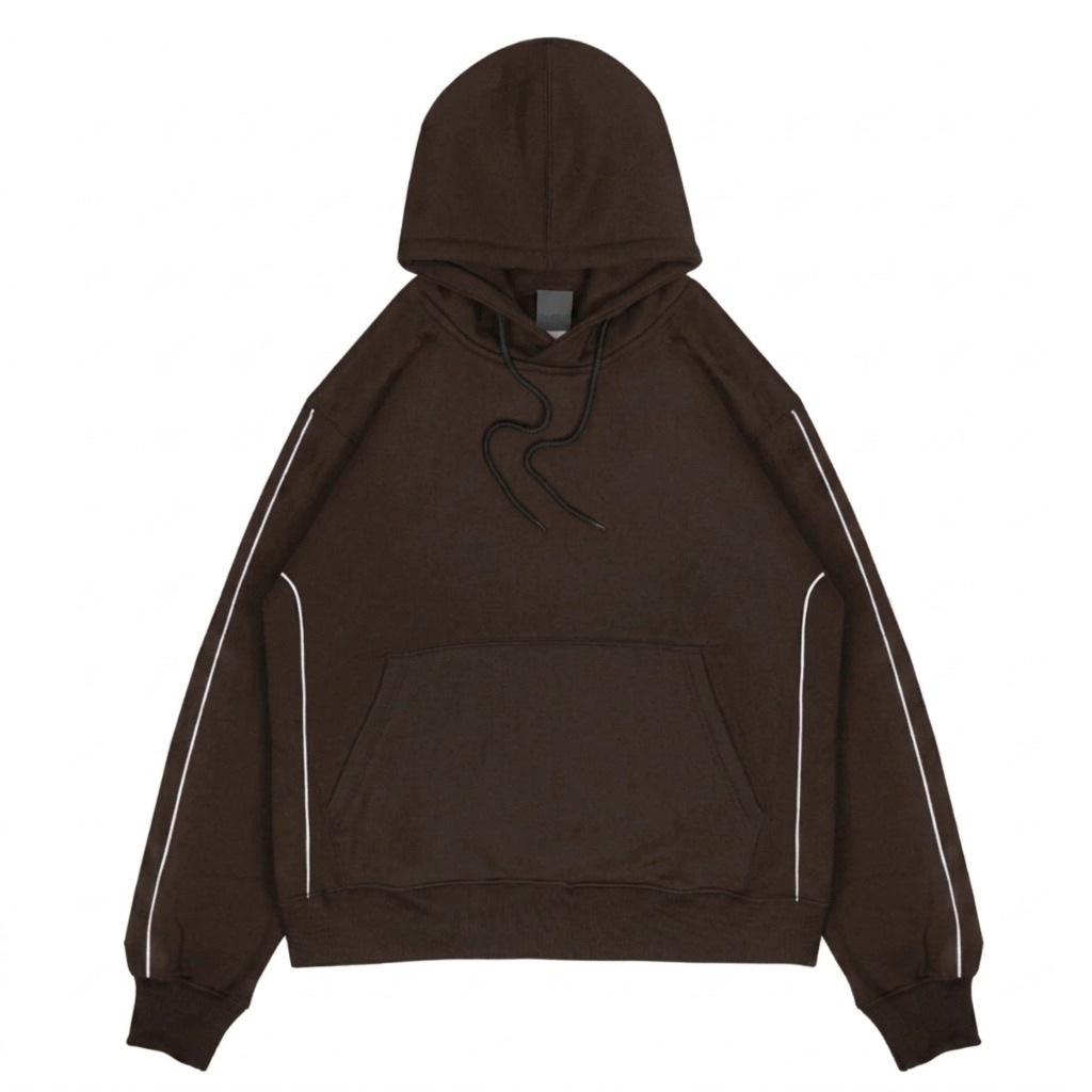 Boxy Hoodie Dark Brown Pria Dewasa Strip Reflektif Menyala / Hoodie Polos / Hoodie Menyala Dalam Gel