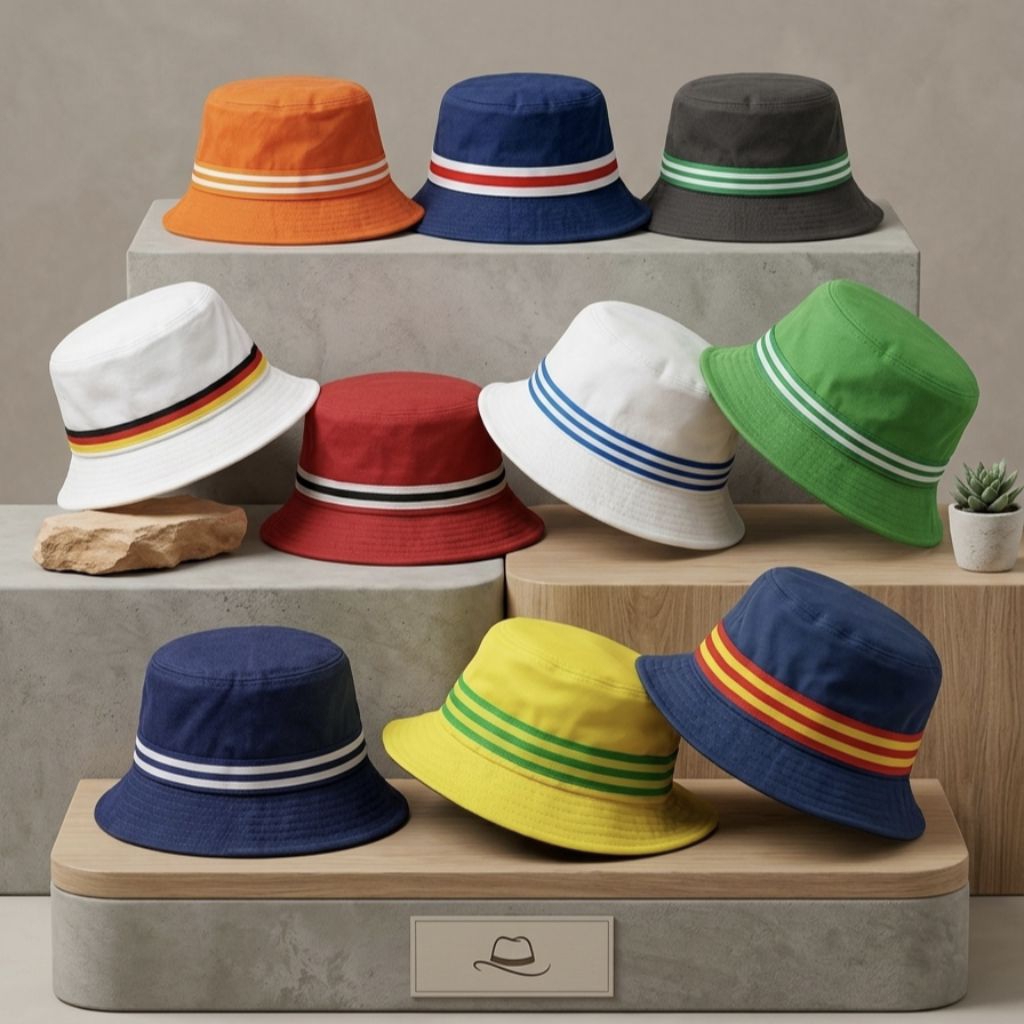 CLOUTFITSTORE Topi Bucket Hat Pria Wanita Distro Original Streetwear Casual Culture Kalcer Motif Lis