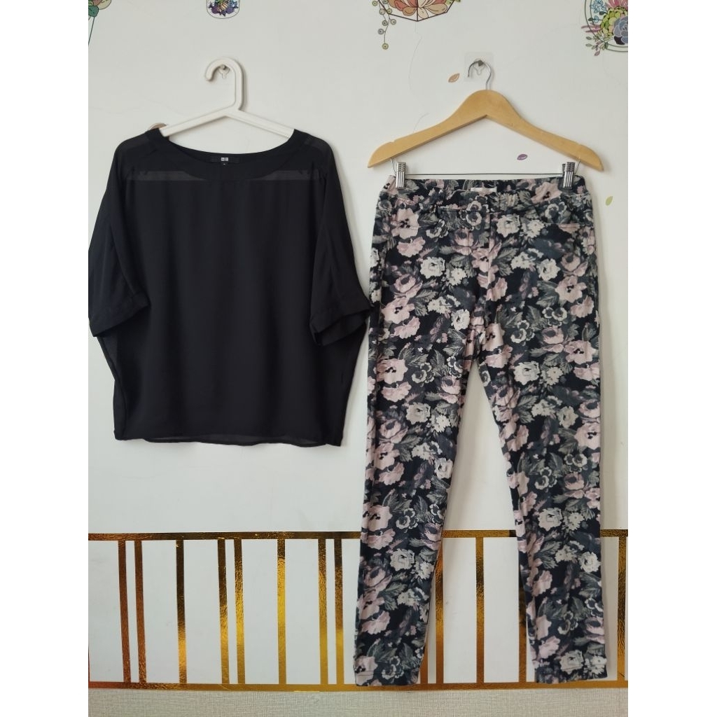 setelan blouse hitam wanita uniqlo