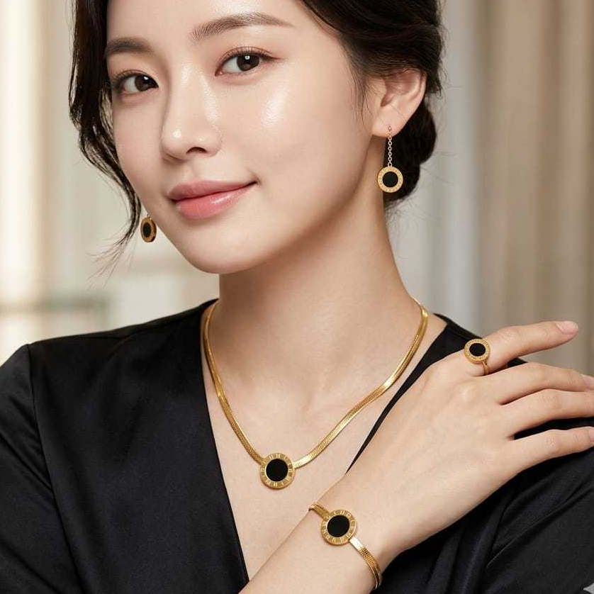 Set Perhiasan Titanium Wanita Fashion Korean 4in1